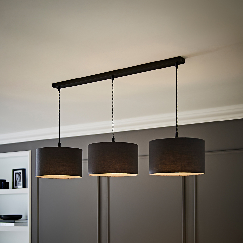 ValueLights Reni Charcoal Drum Shade 3 Drop Bar Matte Black Diner LED Ceiling Light Image 2