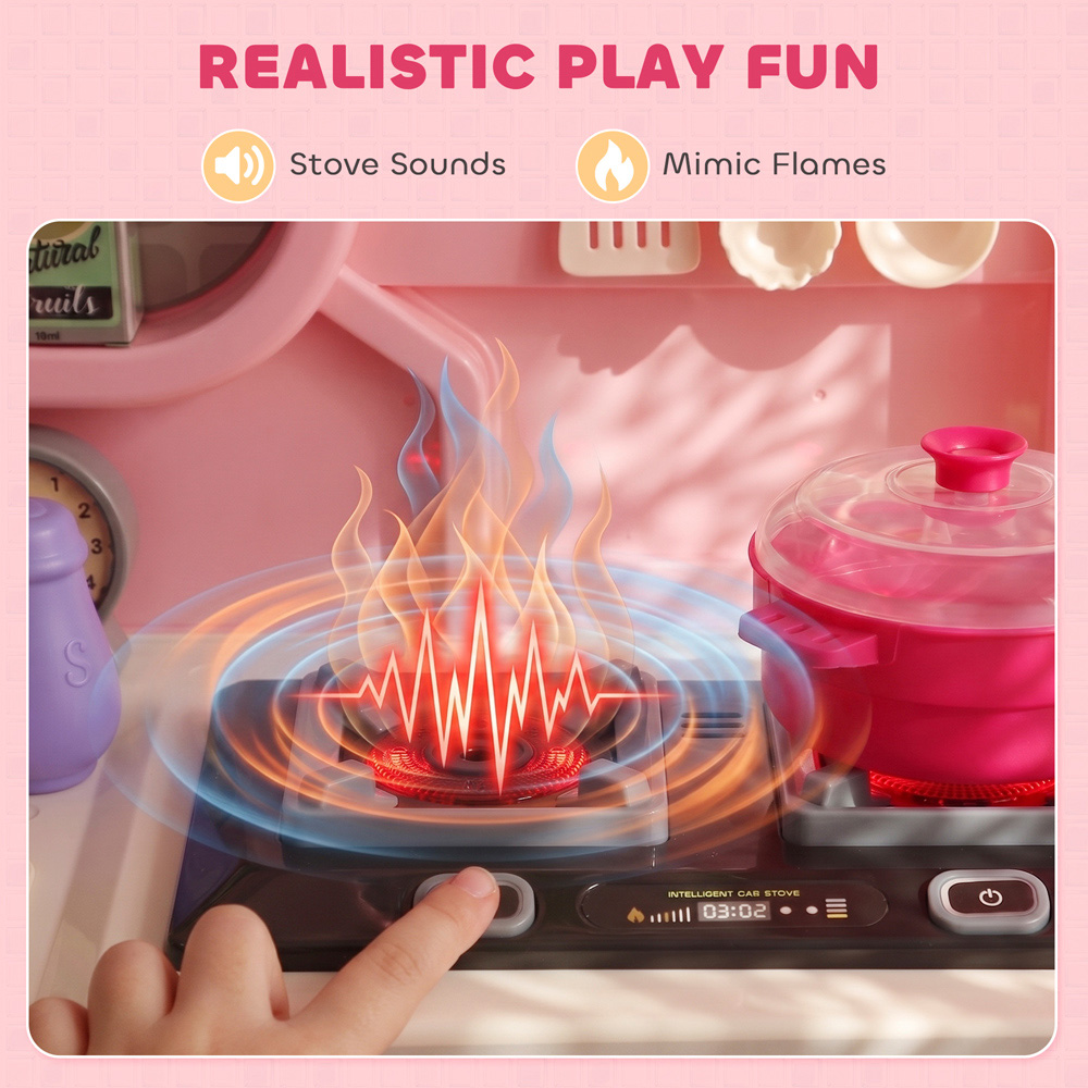 AIYAPLAY Kids Pink 33 Piece Kitchen Playset with Light Sound and Storage Image 4