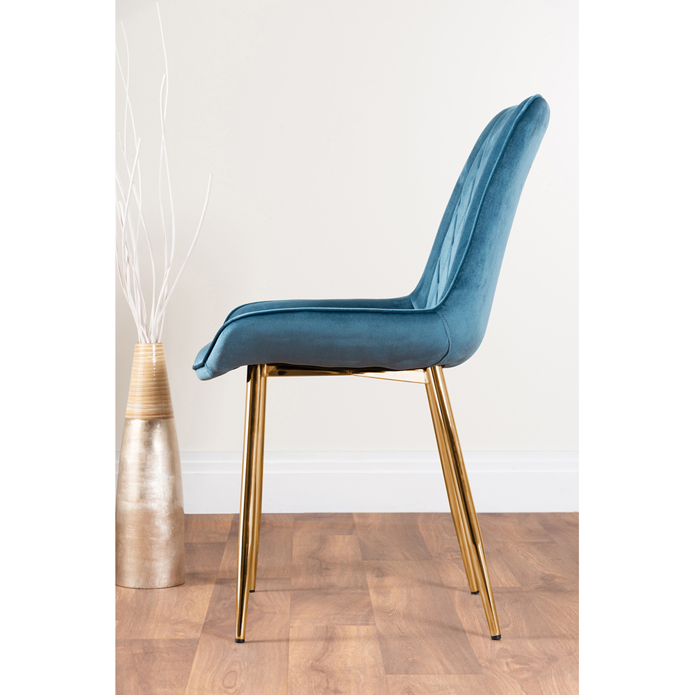 Furniturebox Cesano Set of 2 Blue and Gold Velvet Dining Chair Image 3