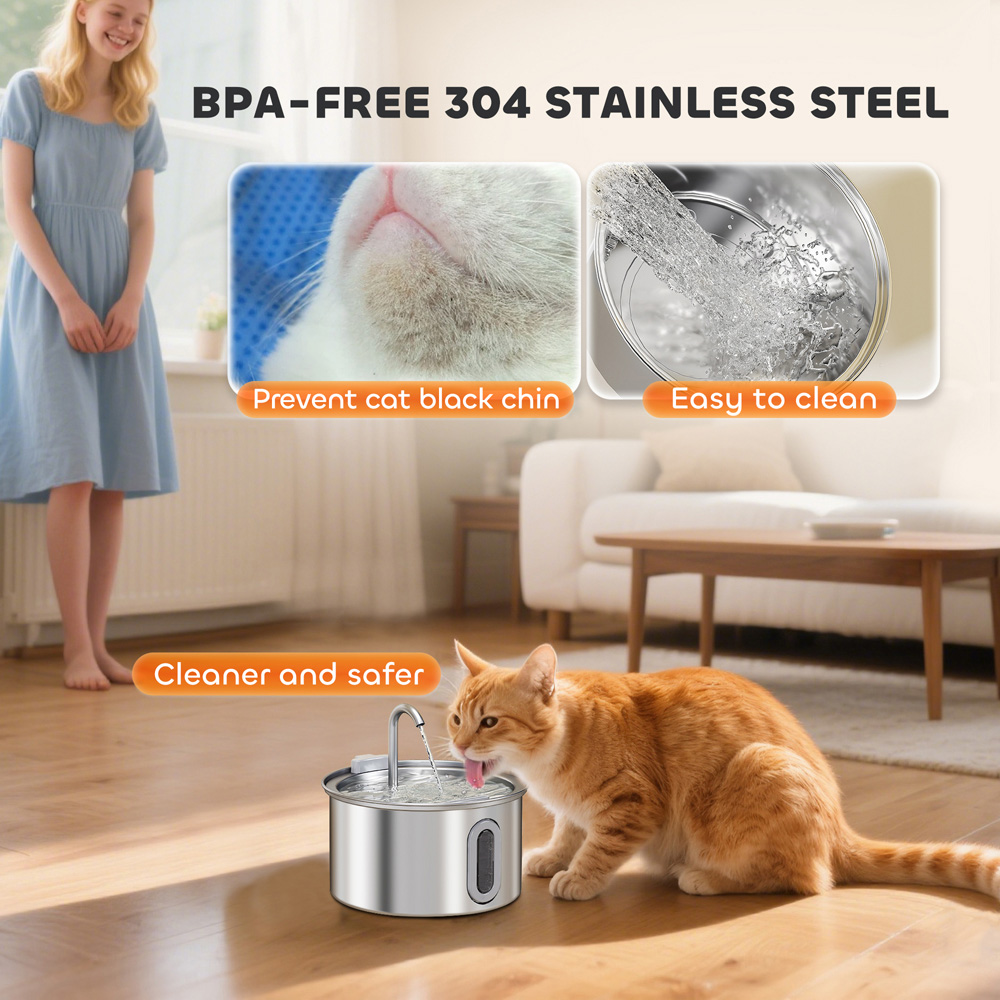 PawHut 2.5L Stainless Steel Ultra-Silent Cat Water Fountain Image 8