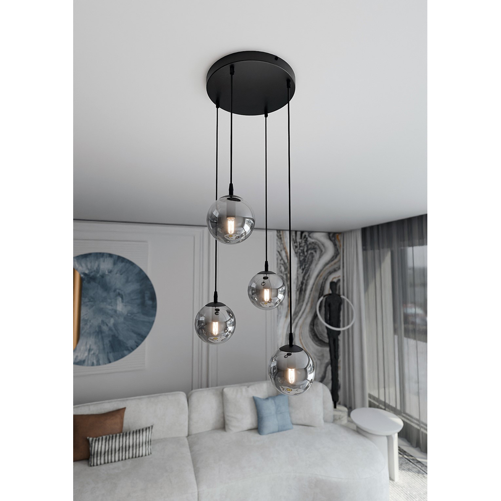 Emibig Cosmo 4 Light Graphite Shade Black E14 Ceiling Pendant Light Image 7