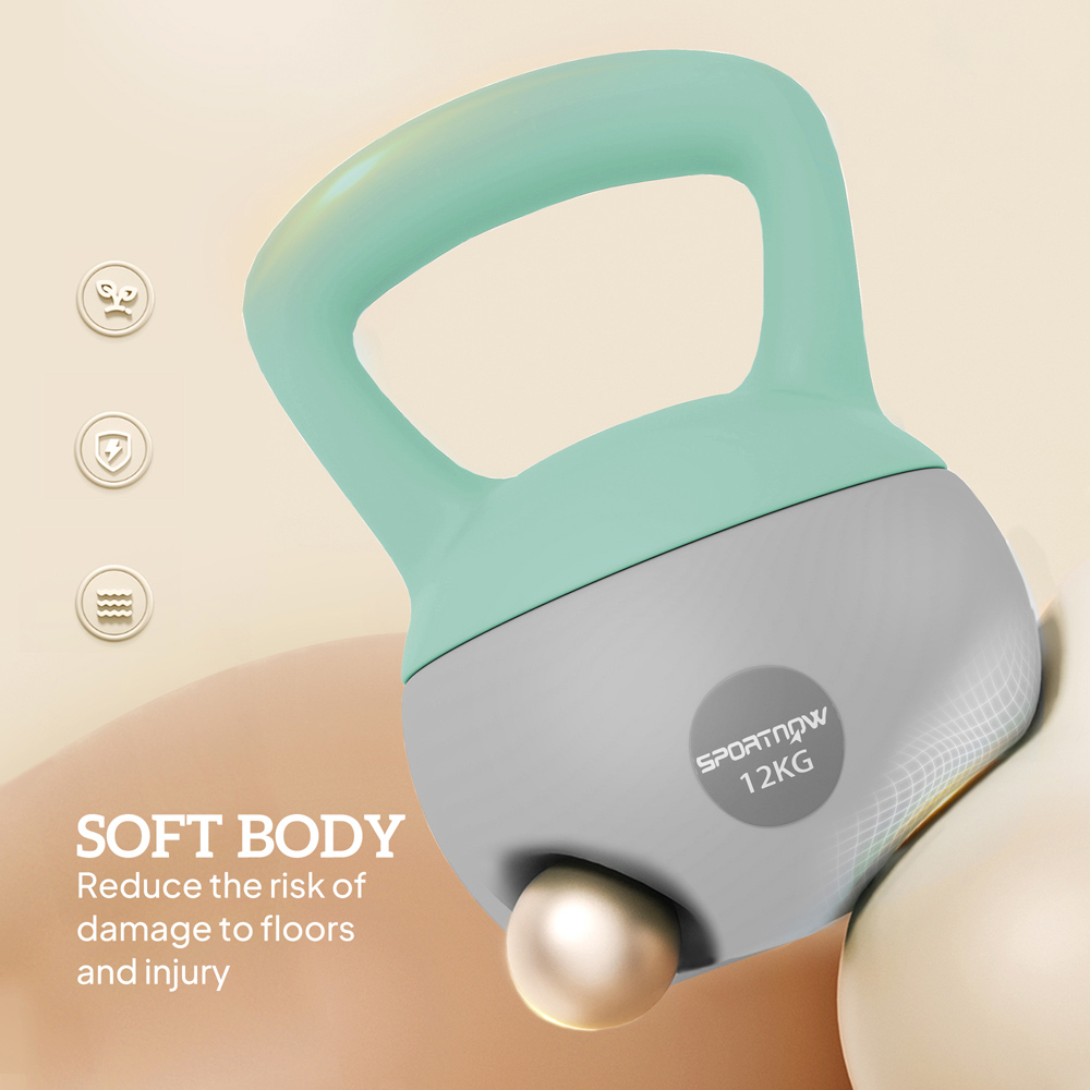 SPORTNOW Grey and Green Kettlebell with Soft Body and Non-Slip Handle 12kg Image 7