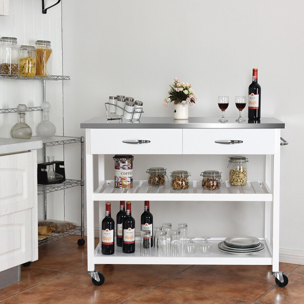 Costway 2 Drawer 2 Shelf White Kitchen Trolley Image 5