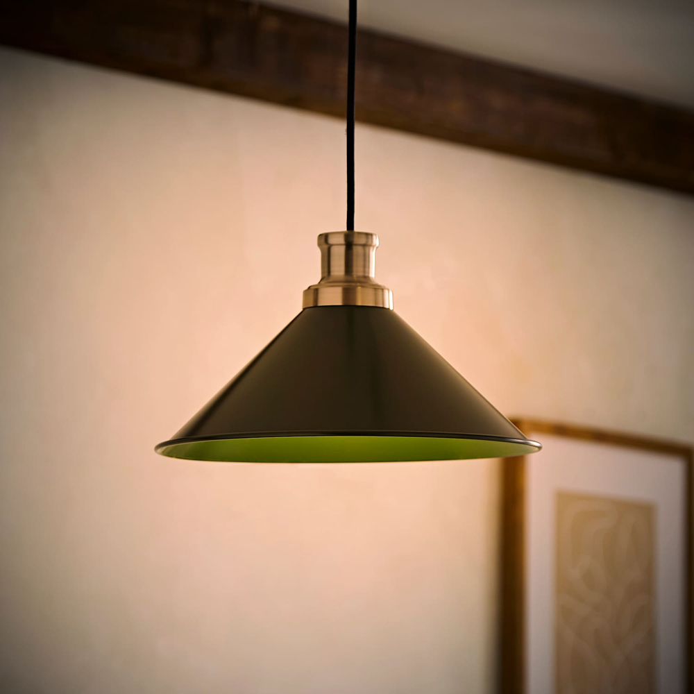 ValueLights Forest Green Tapered Metal Shade with Rolled Edge and Metallic Fitting Image 2