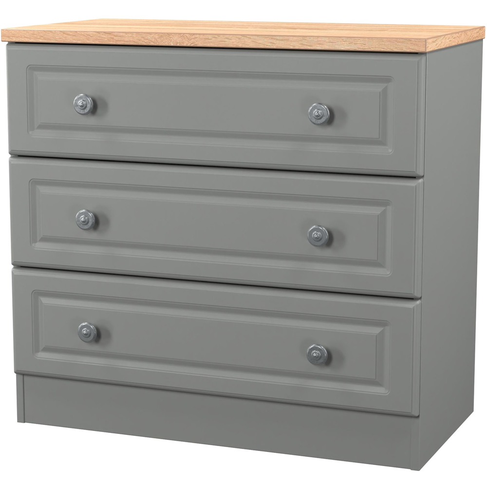 Crowndale Norfolk 3 Drawer Dusk Grey and Bardolino Oak Chest of Drawers Ready Assembled Image 4