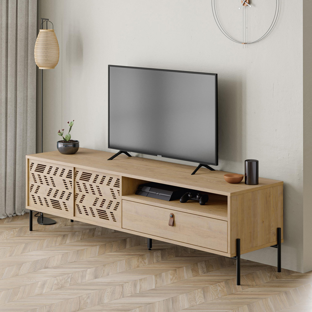 Decortie Dionysos 2 Door Single Drawer Single Shelf Sapphire Oak TV Stand Image 1
