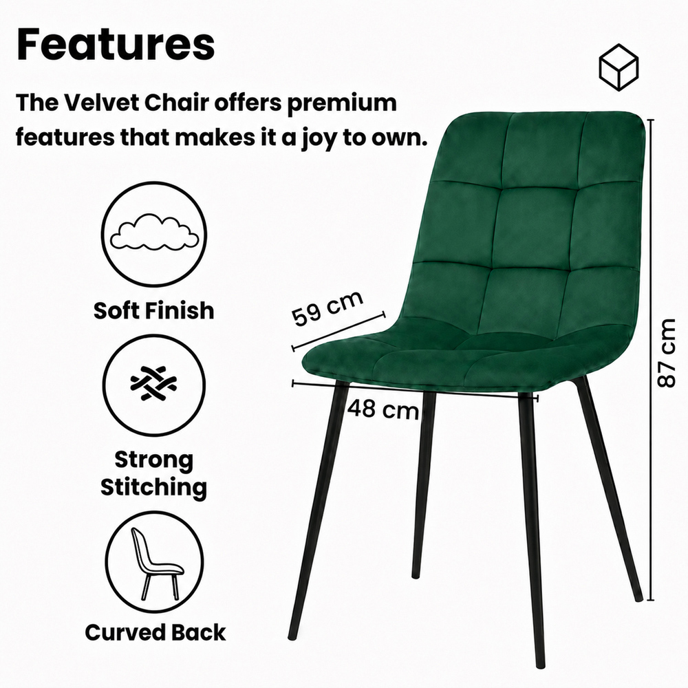 Portland 4 Seater Velvet Dining Set Wood Effect and Green Image 8