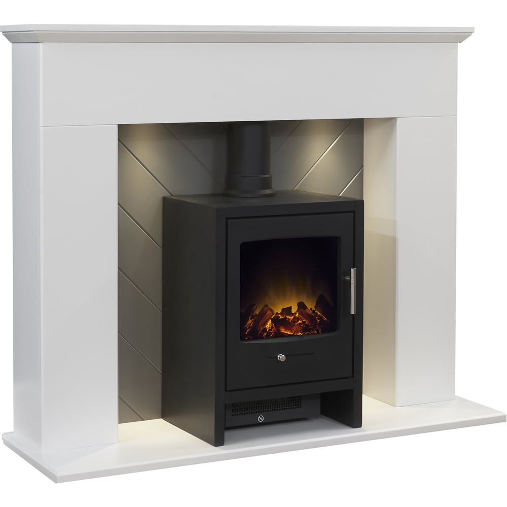 Adam Corinth Pure White and Grey Fireplace Suite with Bergen Electric Stove 48 inch Image 1