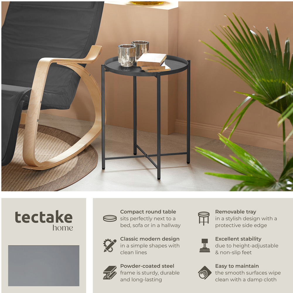 tectake Chester Dark Grey Round Bedside Table Image 3