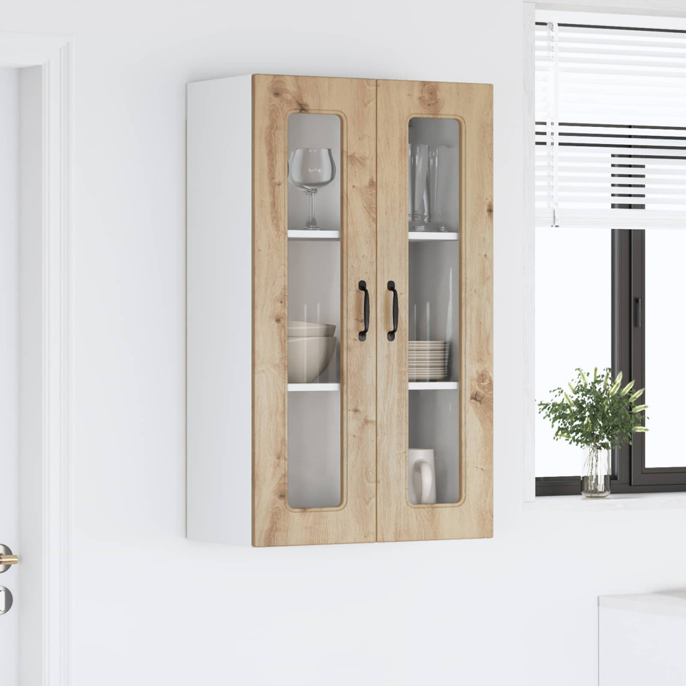 vidaXL 2 Glass Door Artisan Oak Kitchen Wall Cabinet Image 9
