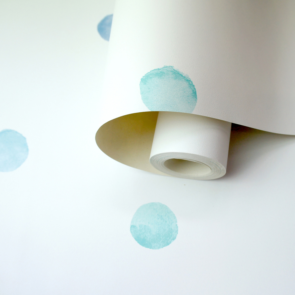 Holden Watercolour Polka Dots Blue and Teal Wallpaper Image 2