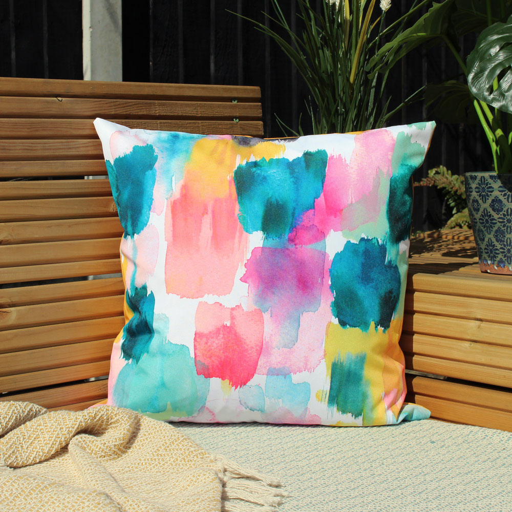 Evans Lichfield Ochre Watercolours Outdoor Cushion Image 2