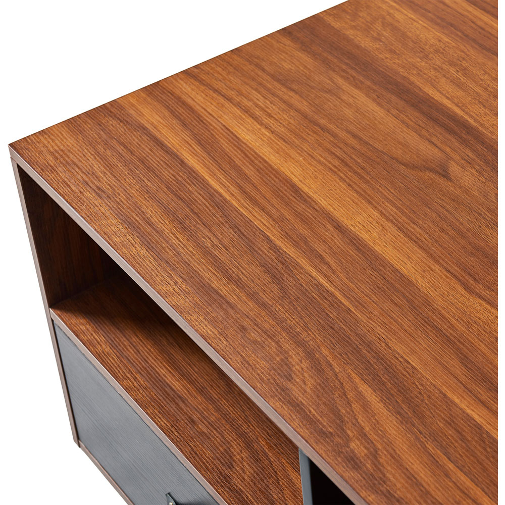Teamson Home Henry 2 Drawer Single Shelf Walnut Wooden Faux Leather Coffee Table Image 4