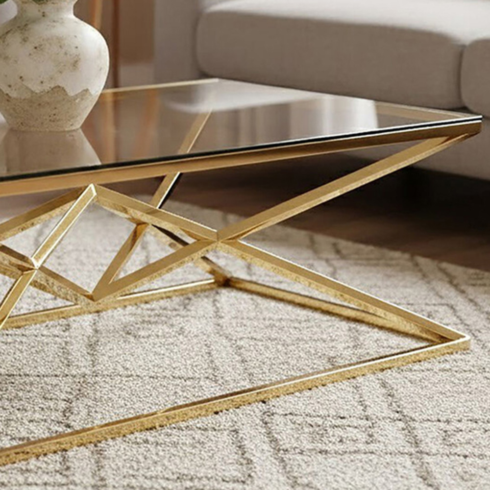 Premier Housewares Corseted Champagne Geometric Coffee Table Image 2