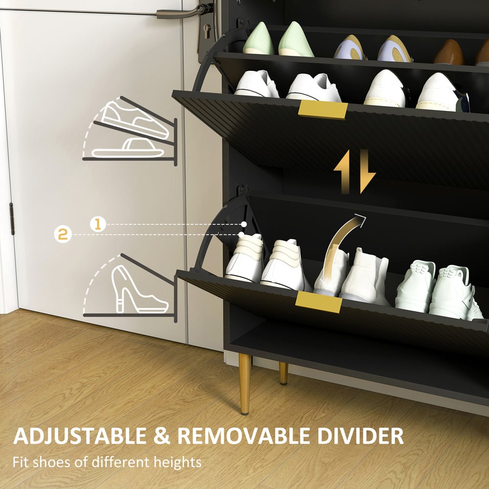 HOMCOM 4 Flip Drawer Black Slim Shoe Storage Cabinet Image 6