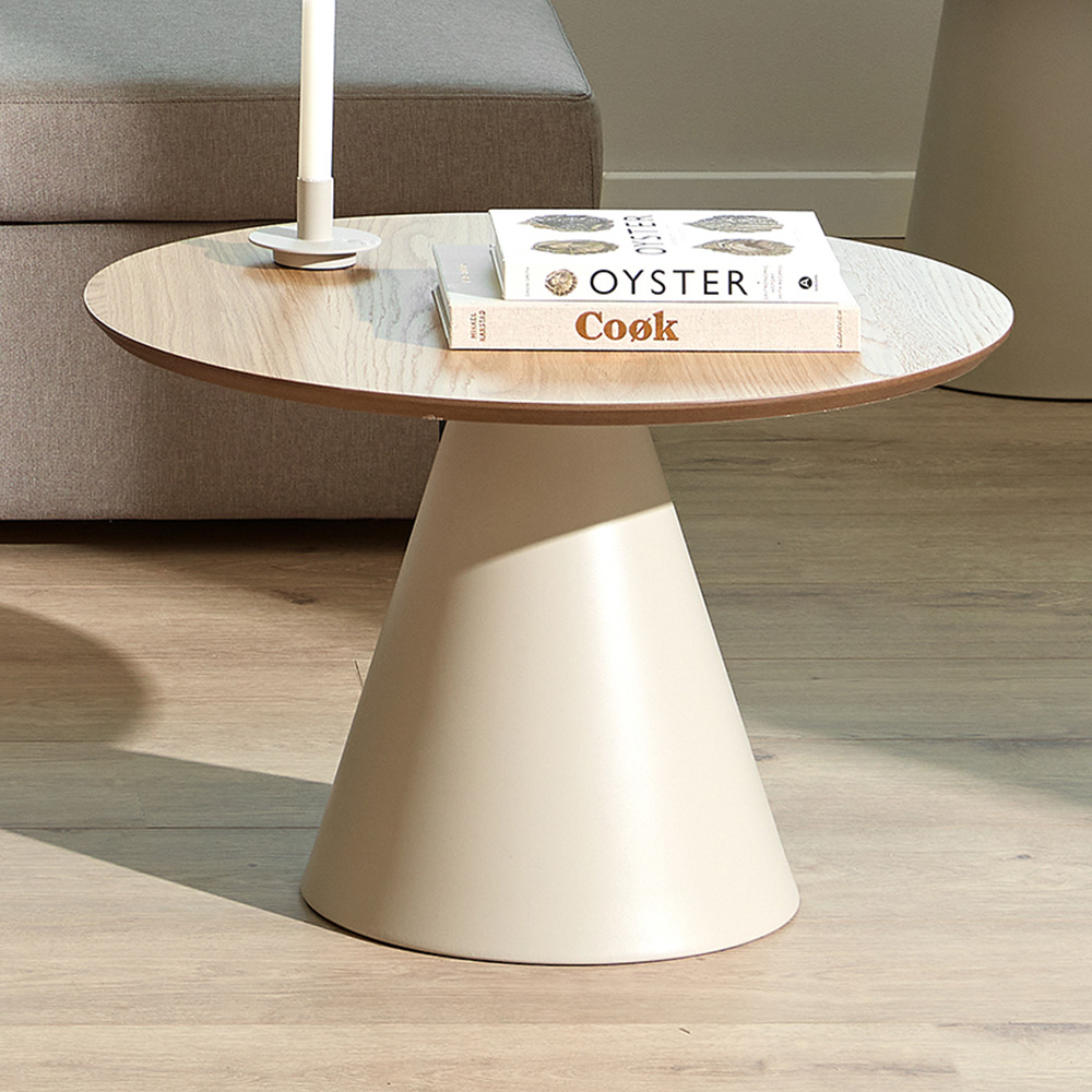 Florence Soli Oak and Grey Low Round Coffee Table 65 x 43cm Image 1