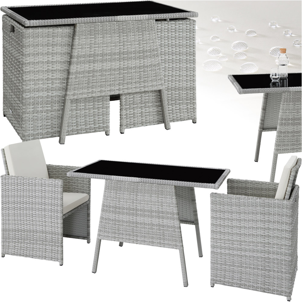 tectake Lausanne 2 Seater Rattan Garden Bistro Set Light Grey Image 2