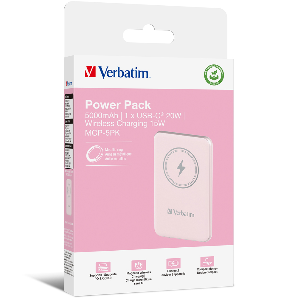 Verbatim Charge N Go Magnetic Wireless Power Bank Pink 5000mAh Image 2