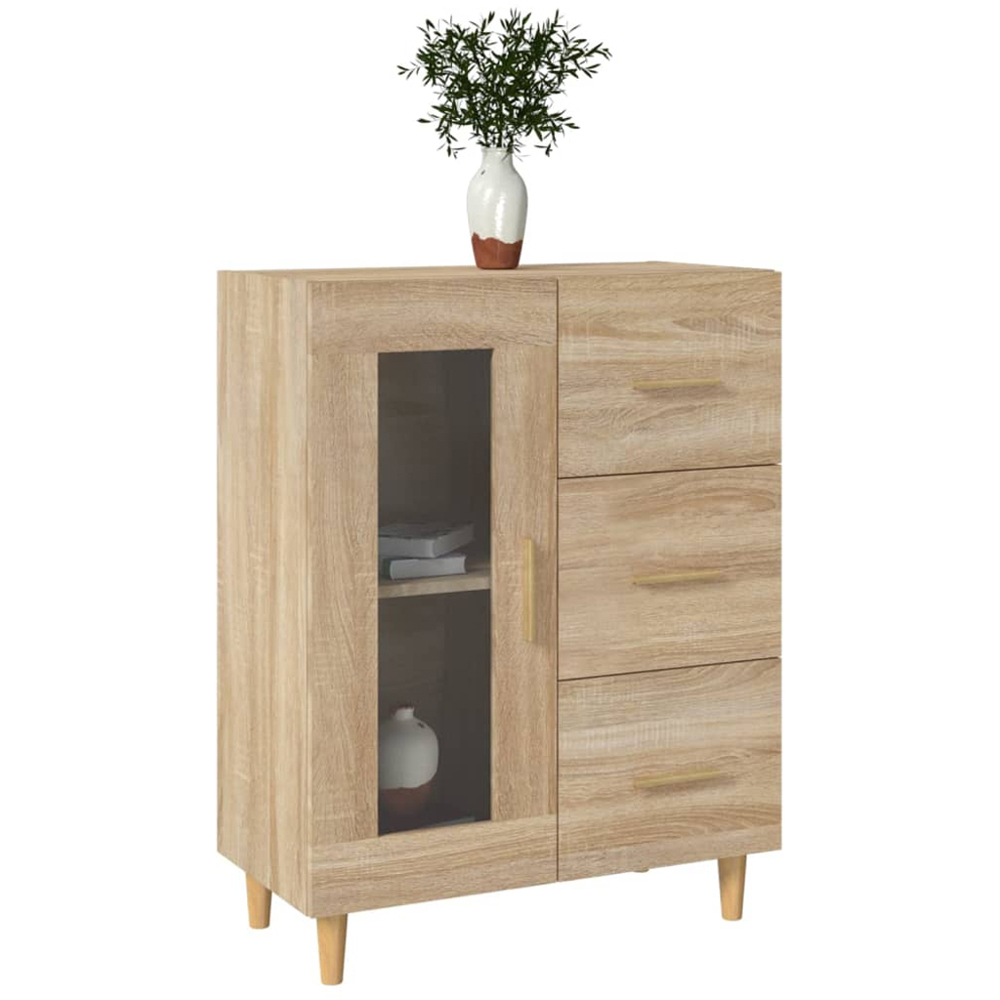 vidaXL Single Glass Door 3 Drawer Sonoma Oak Sideboard Image 3