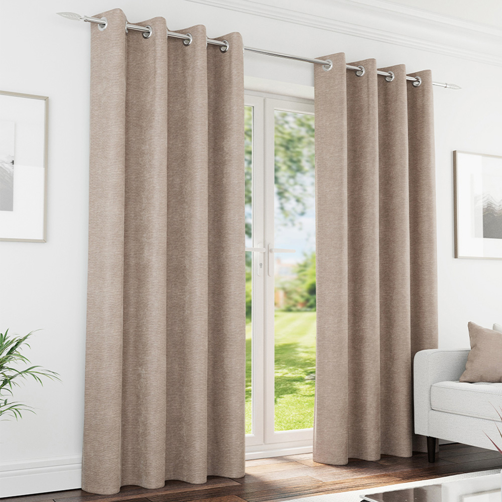 Enhanced Living Knightsbridge Sand Chenille Thermal Blackout Eyelet Curtains 229 x 229cm Image 1