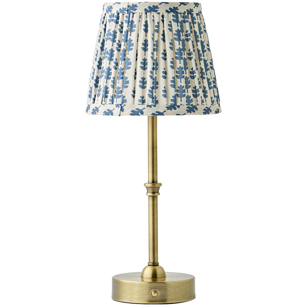 ValueLights Lowe Blue Ditsy Floral Pleated Shade Gold Rechargeable Table Lamp with Bulb Image 1