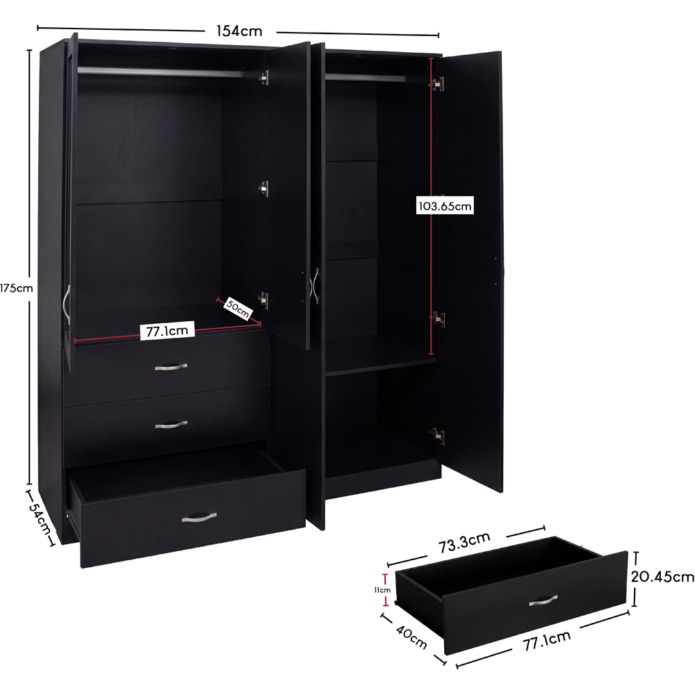 VIDA DESIGNS Riano 4 Door 3 Drawer Black Mirrored Wardrobe Image 8