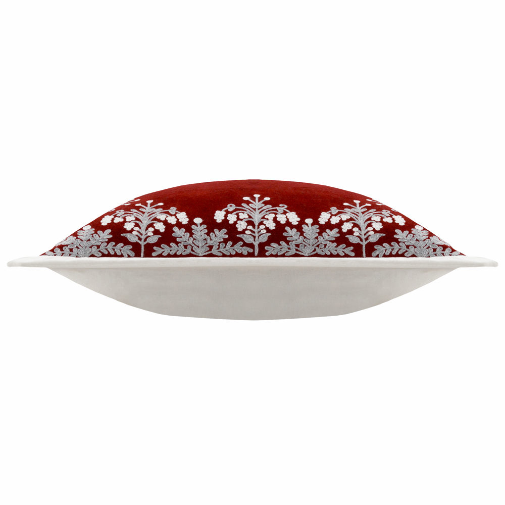 Paoletti Winter Bloom Embroidered Red Cotton Velvet Cushion 50 x 50cm Image 3