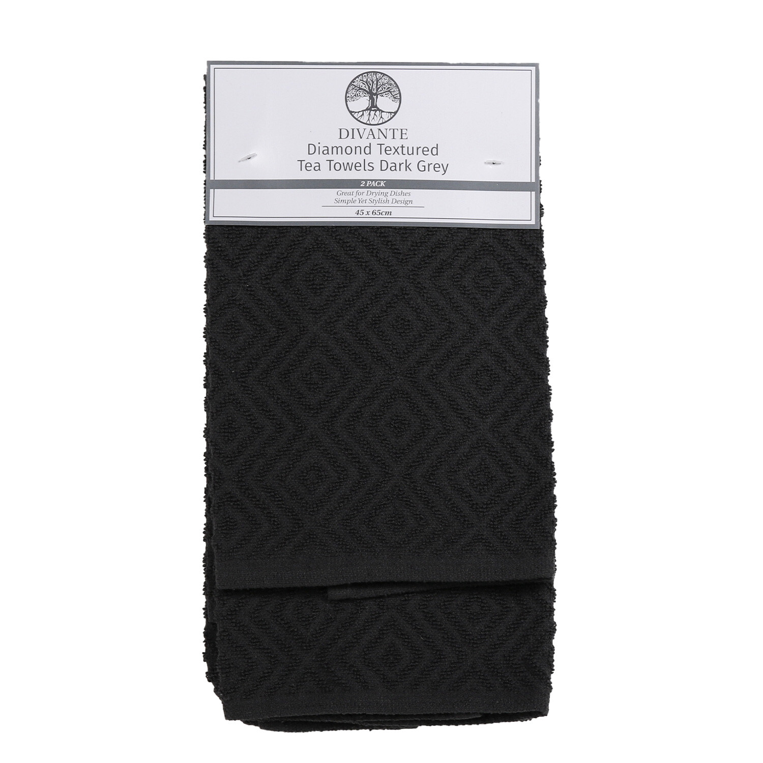 Pack of 2 Diamond Textured Tea Towel - Dark Grey Image