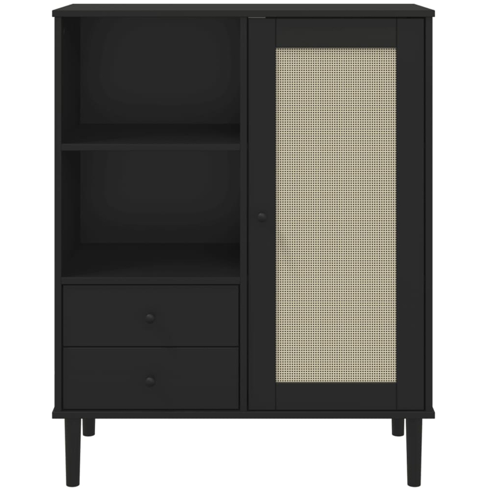 vidaXL Single Door 2 Drawer 2 Shelf Black Rattan Solid Pine Wood Highboard Image 5