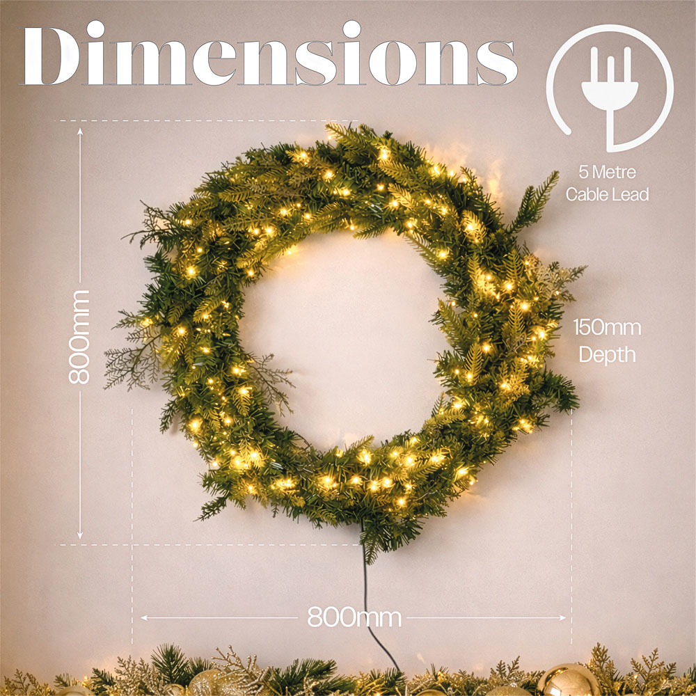 Xmas Haus 150 Warm White LED Christmas Wreath 80cm Image 8