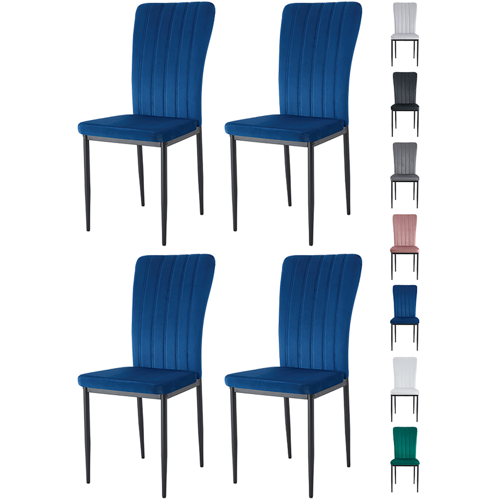 wilko Elle Set of 4 Blue Velvet Effect Plush Padded Upholstered Dining Chair Image 8