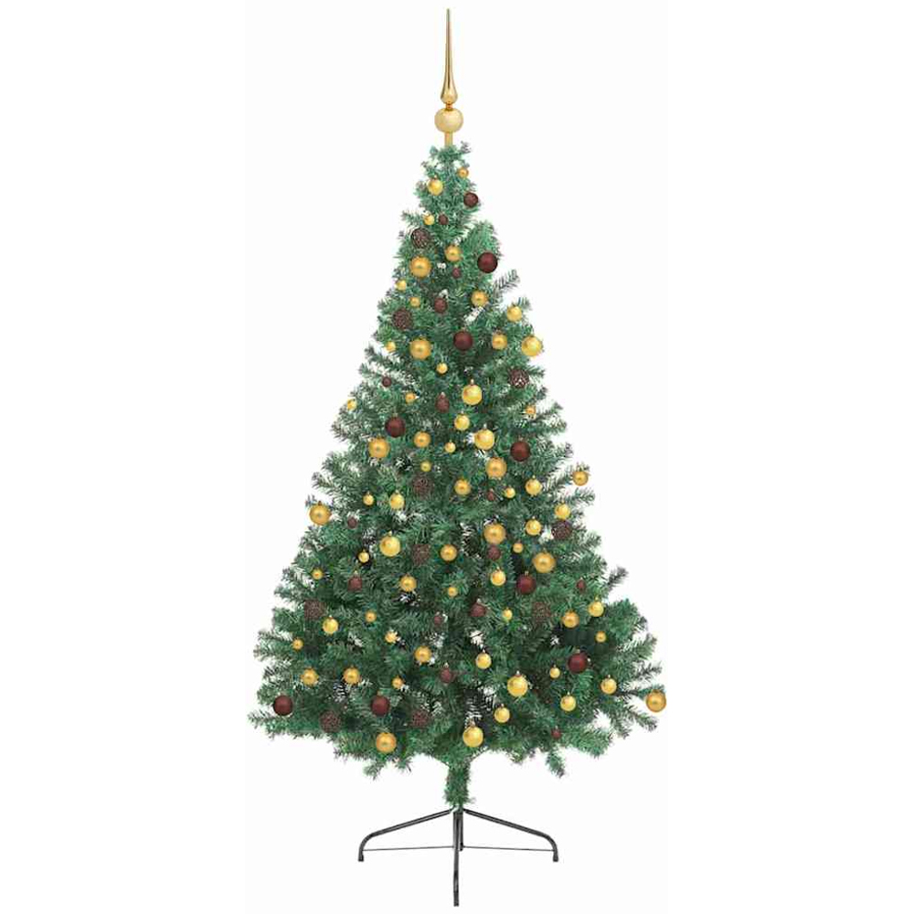 vidaXL Pre-Lit Gold and Bronze Baubles Green Artificial Christmas Tree 6ft Image 1