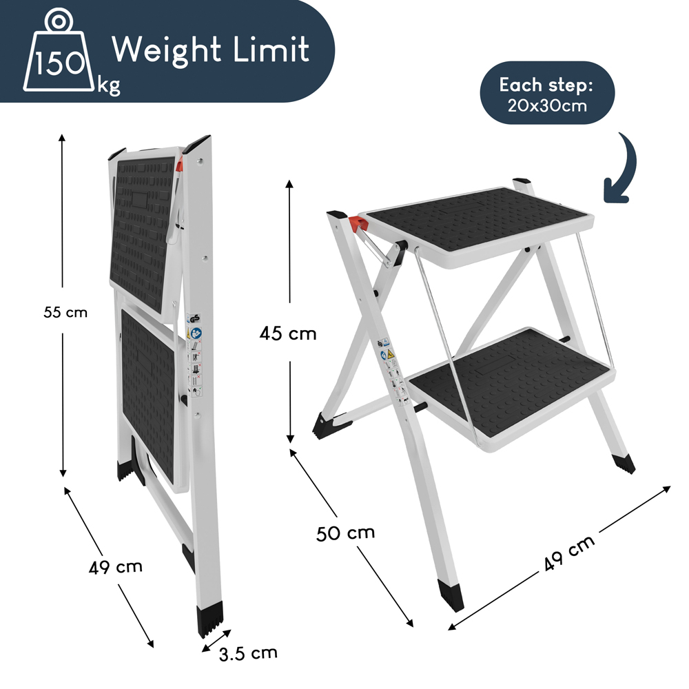 HOME VIDA 2 Step White Folding Stool Image 9