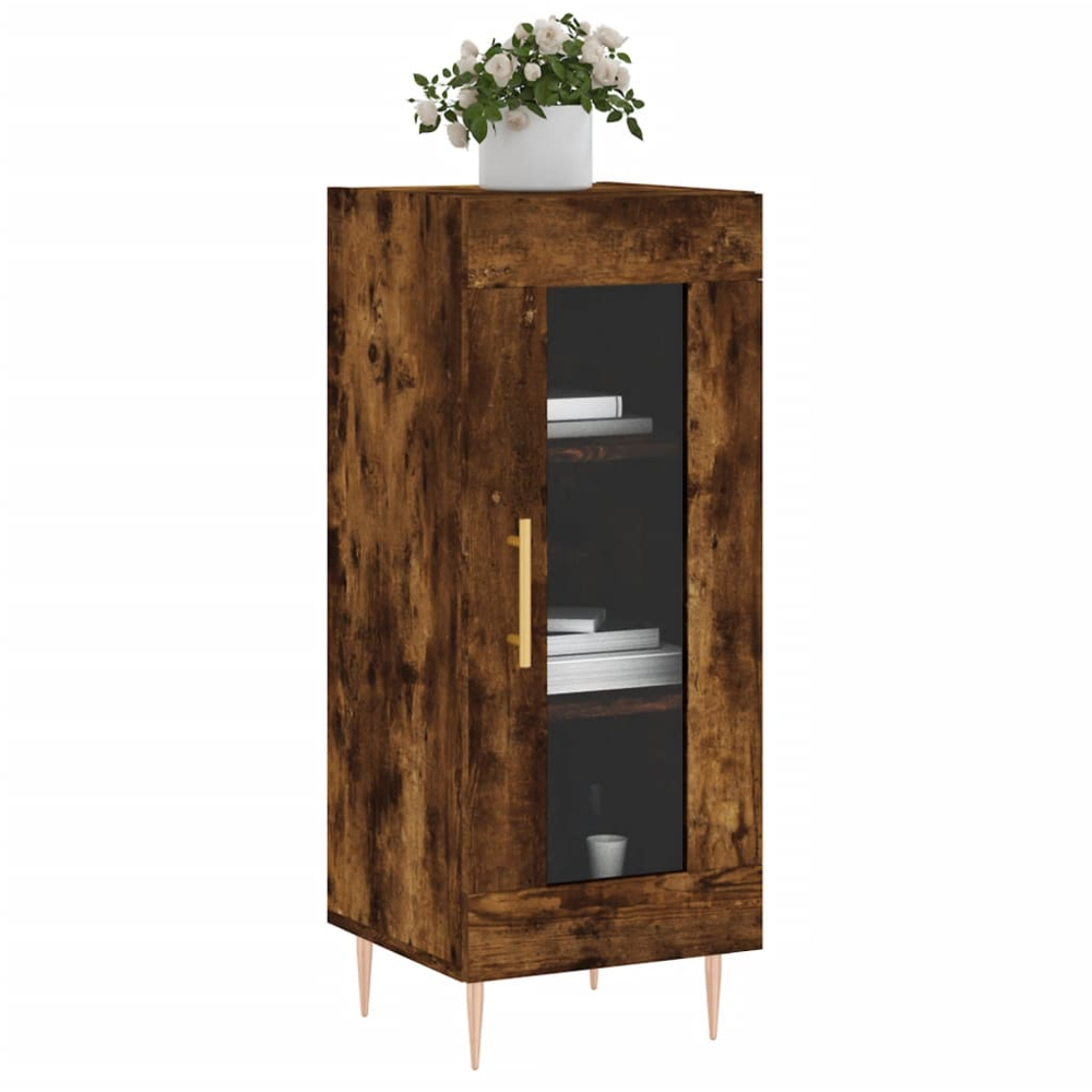 vidaXL Single Glass Door 3 Shelf Smoked Oak Sideboard Image 3