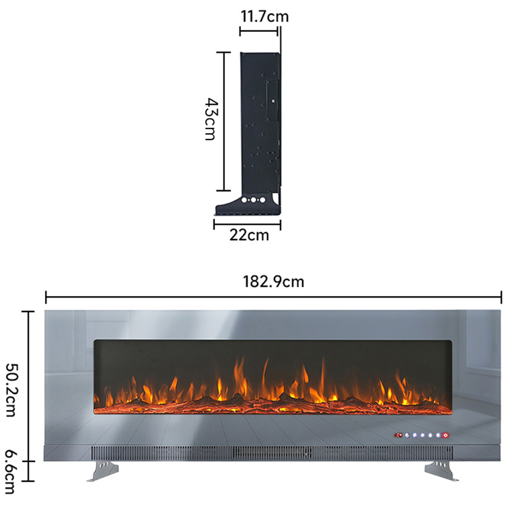 Living and Home Wall Mounted Electric Fireplace 72 Inch 1800W Image 9