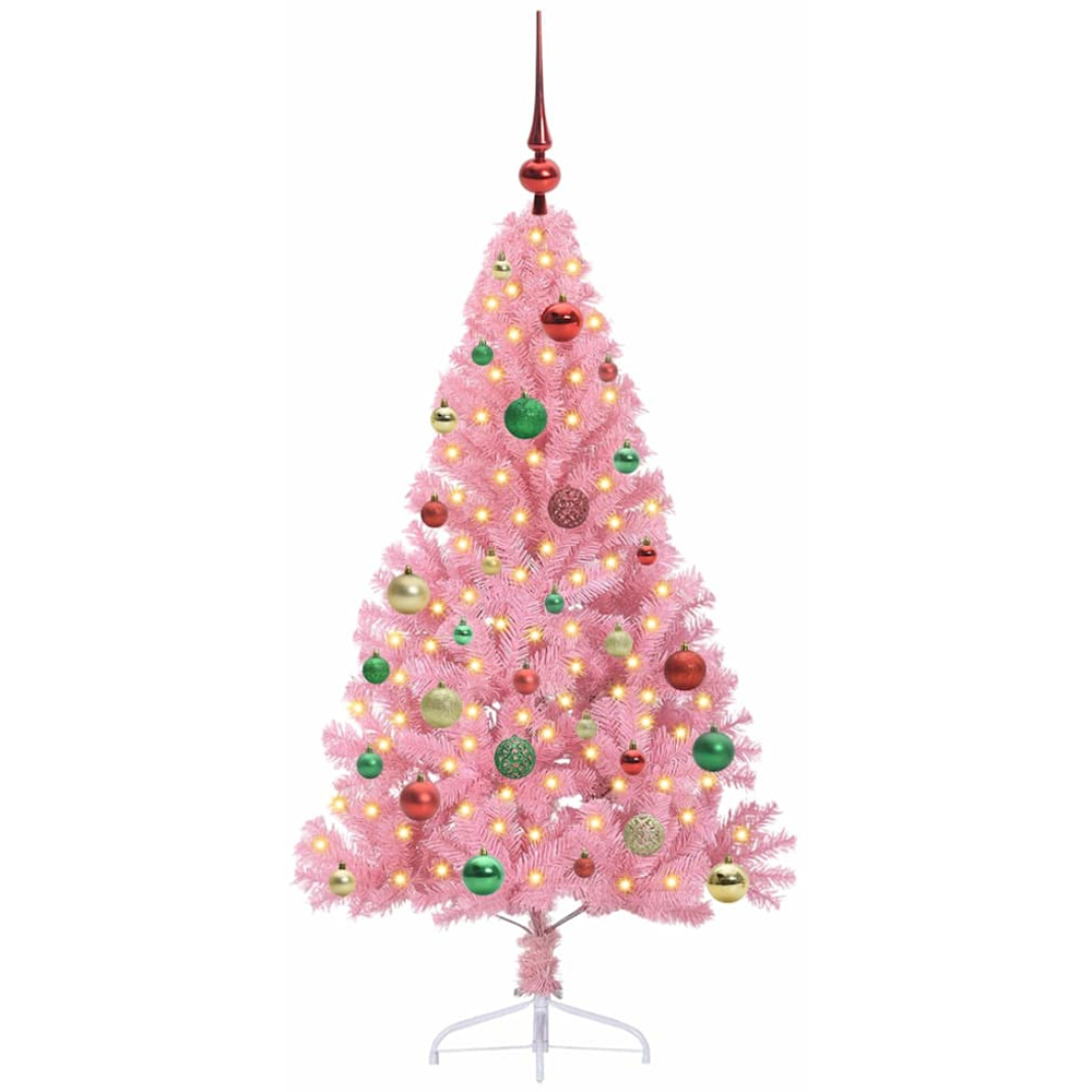 vidaXL Pre-Lit Multicolour Baubles Pink Artificial Christmas Tree 5ft Image 1