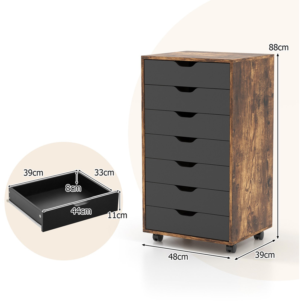 Costway 7 Drawer Brown Mobile File Cabinet Image 9