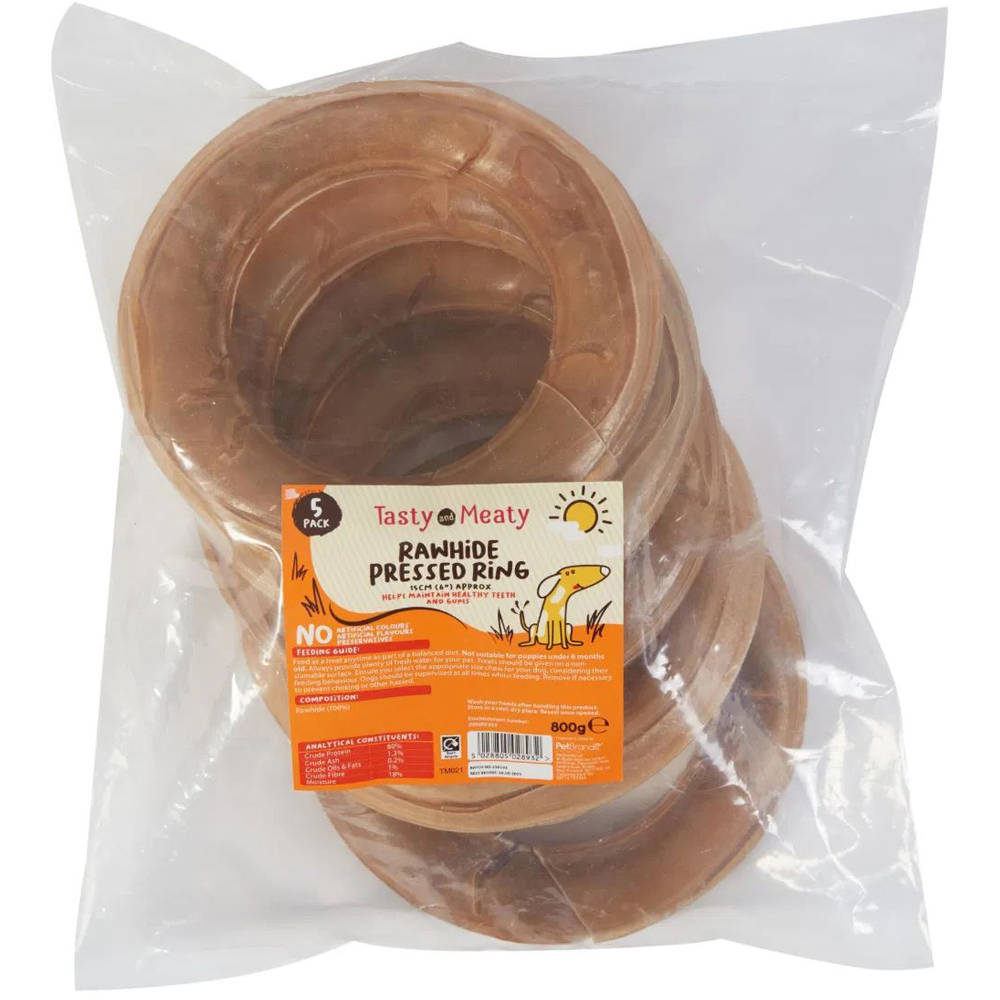Tasty & Meaty Rawhide Pressed Ring 15cm 5 Pack Image 1