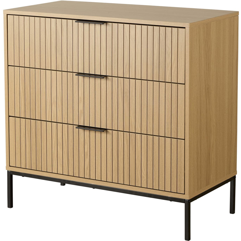 Home Source Wisbench 3 Drawer Oak and Black Wooden Wide Chest of Drawers Image 2