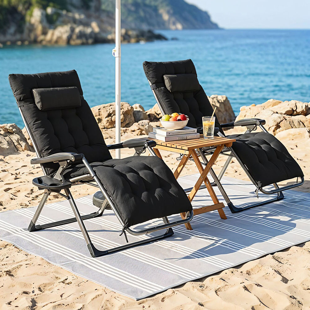 Living and Home Black Padded Zero Gravity Folding Outdoor Recliner Chair with Side Tray Image 8
