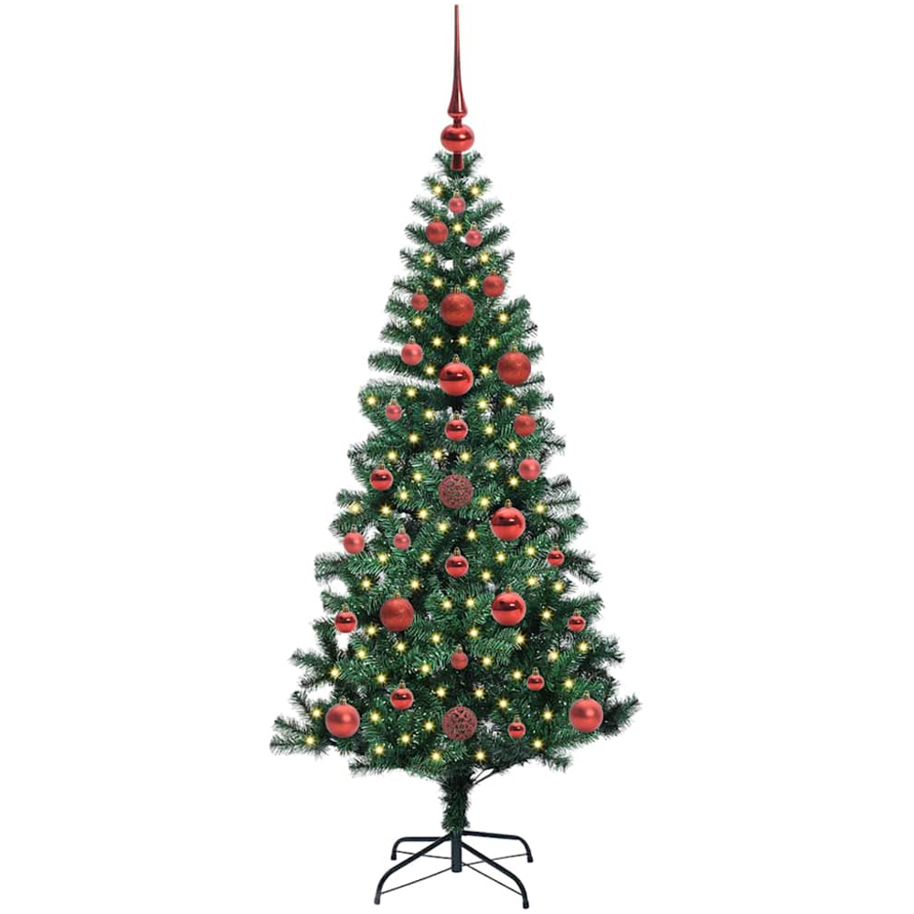 vidaXL Pre-Lit Red Baubles Green Artificial Christmas Tree 4ft Image 1