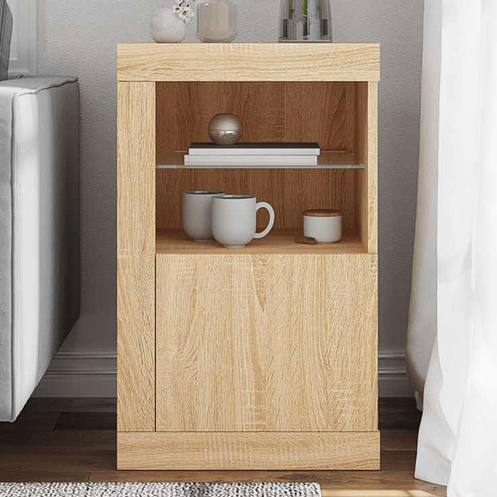vidaXL Single Door 2 Shelf LED Sonoma Oak Side Cabinet Image 1