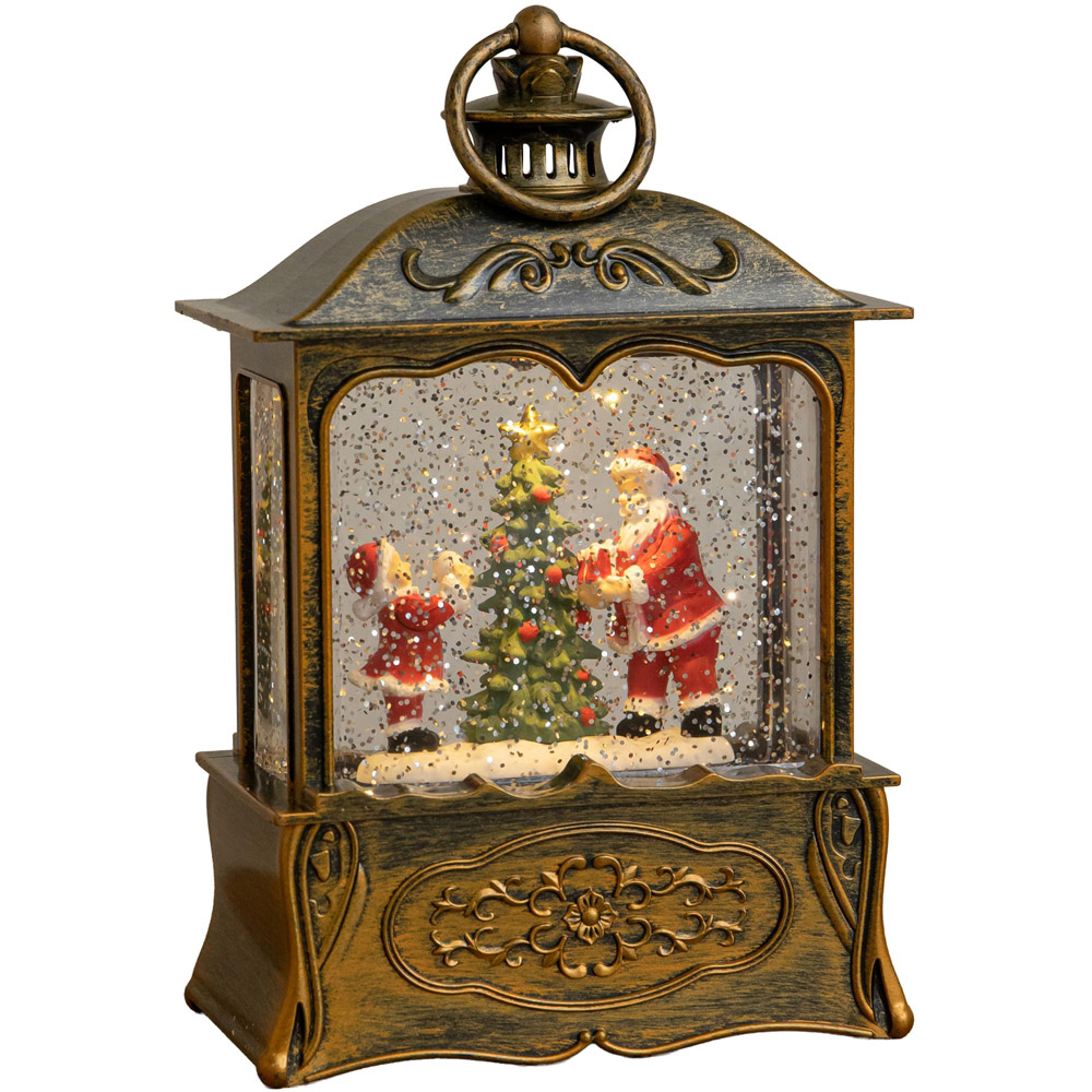 Samuel Alexander Warm White LED Gold Santa Christmas Water Spinner Lantern 22cm Image 1