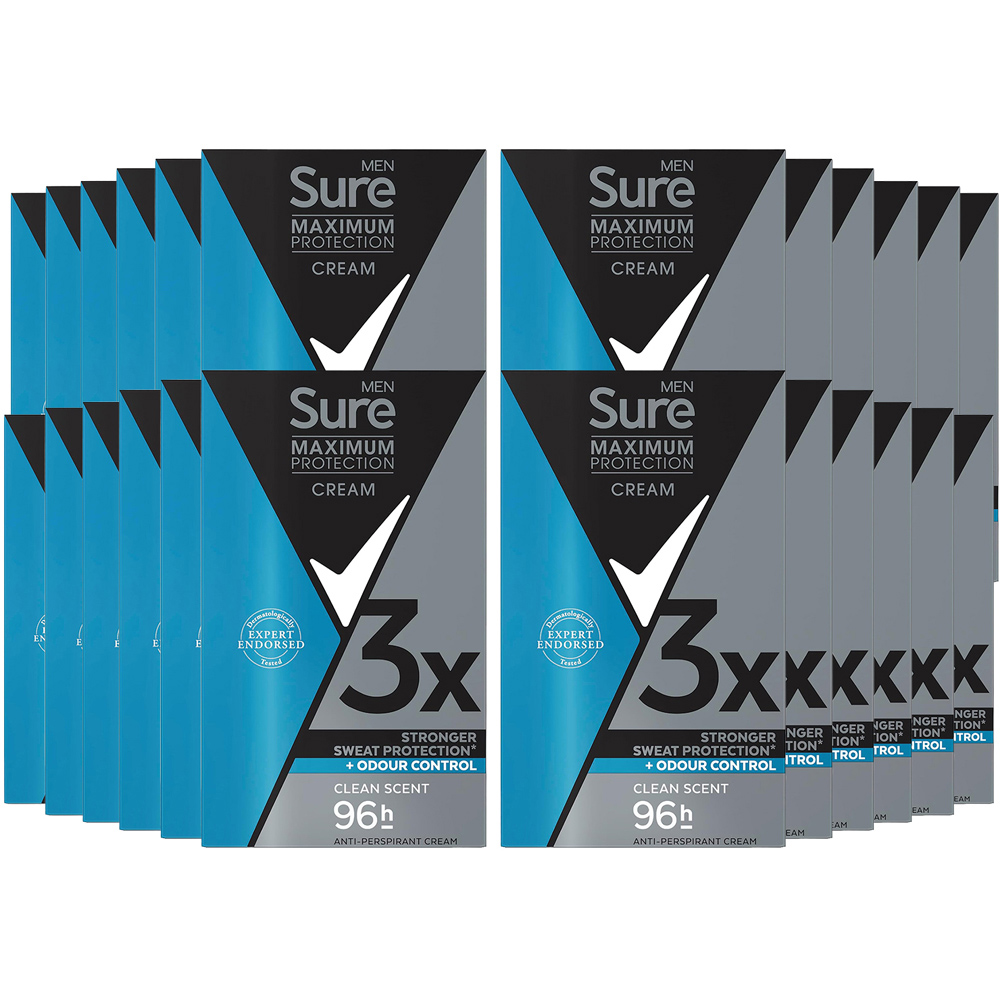 Sure Men Maximum Protection Clean Scent Anti-Perspirant Deodorant Stick 45ml 24 Pack Image 1