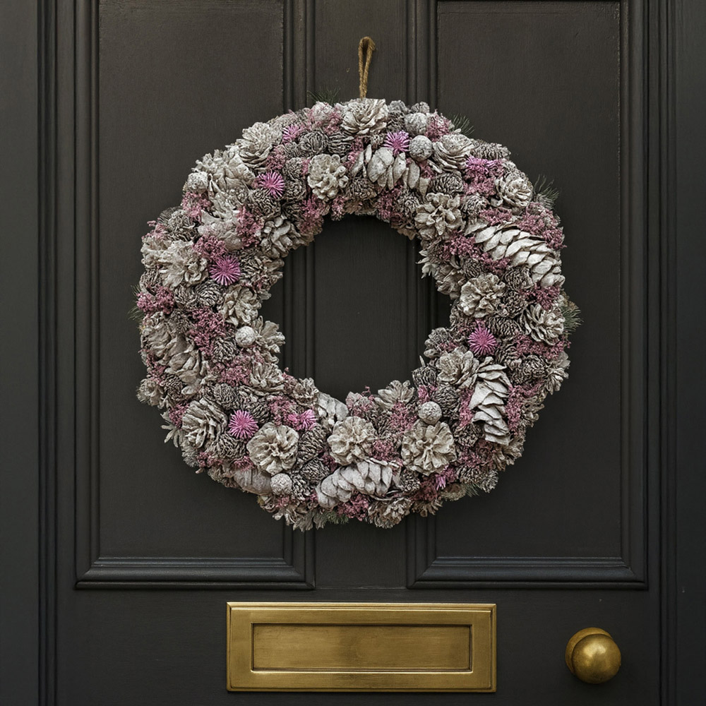 Neo Luxury XL Frosted Pink Flowers Christmas Door Wreath 50cm Image 4