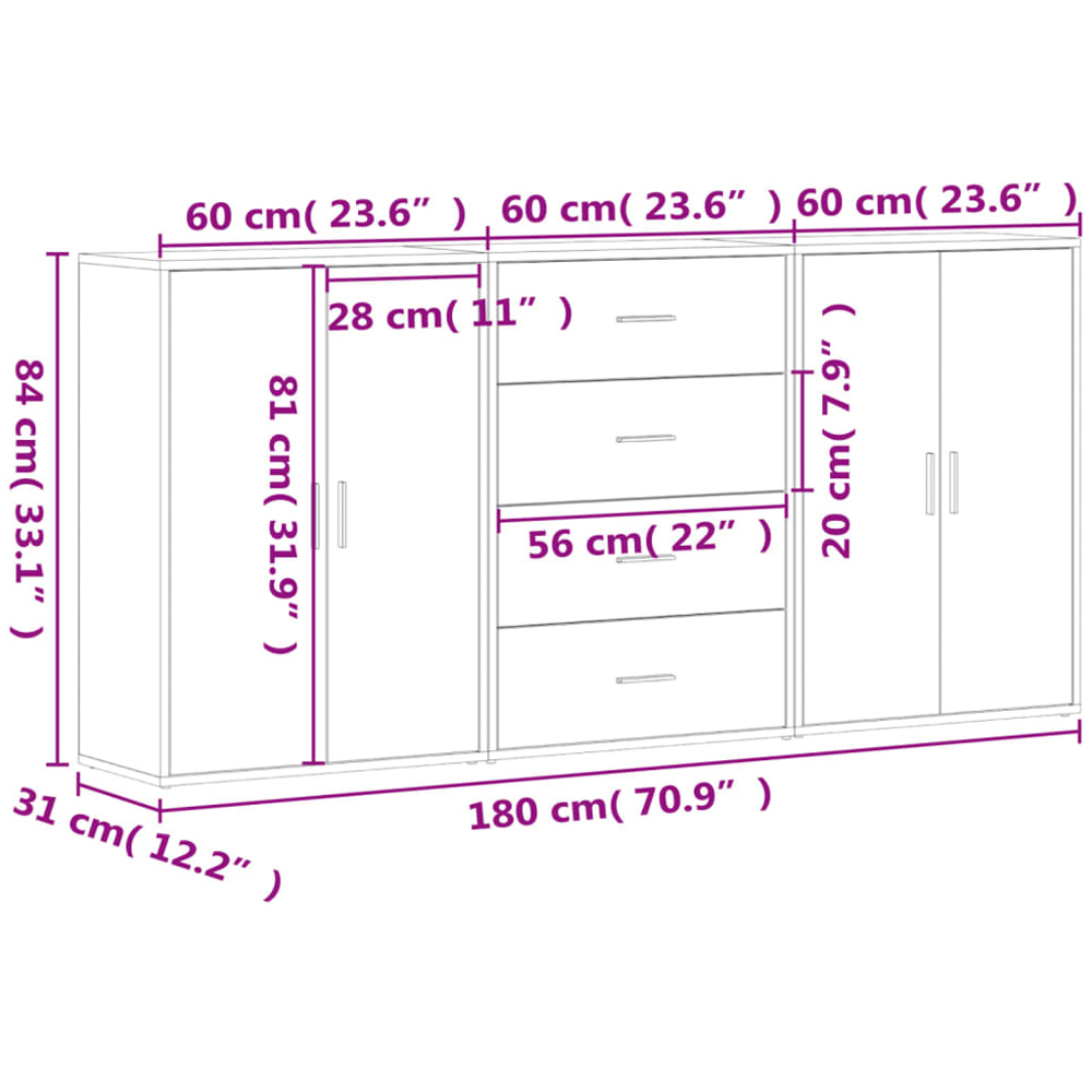 vidaXL 4 Door 4 Drawer Smoked Oak Sideboard Image 9