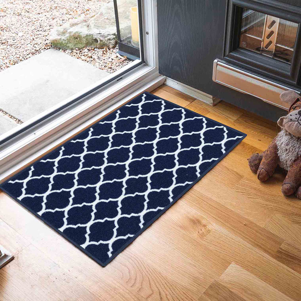 Desire Rugs Havana Navy Trellis Anti Slip Door Mat 150 x 80cm Image 2