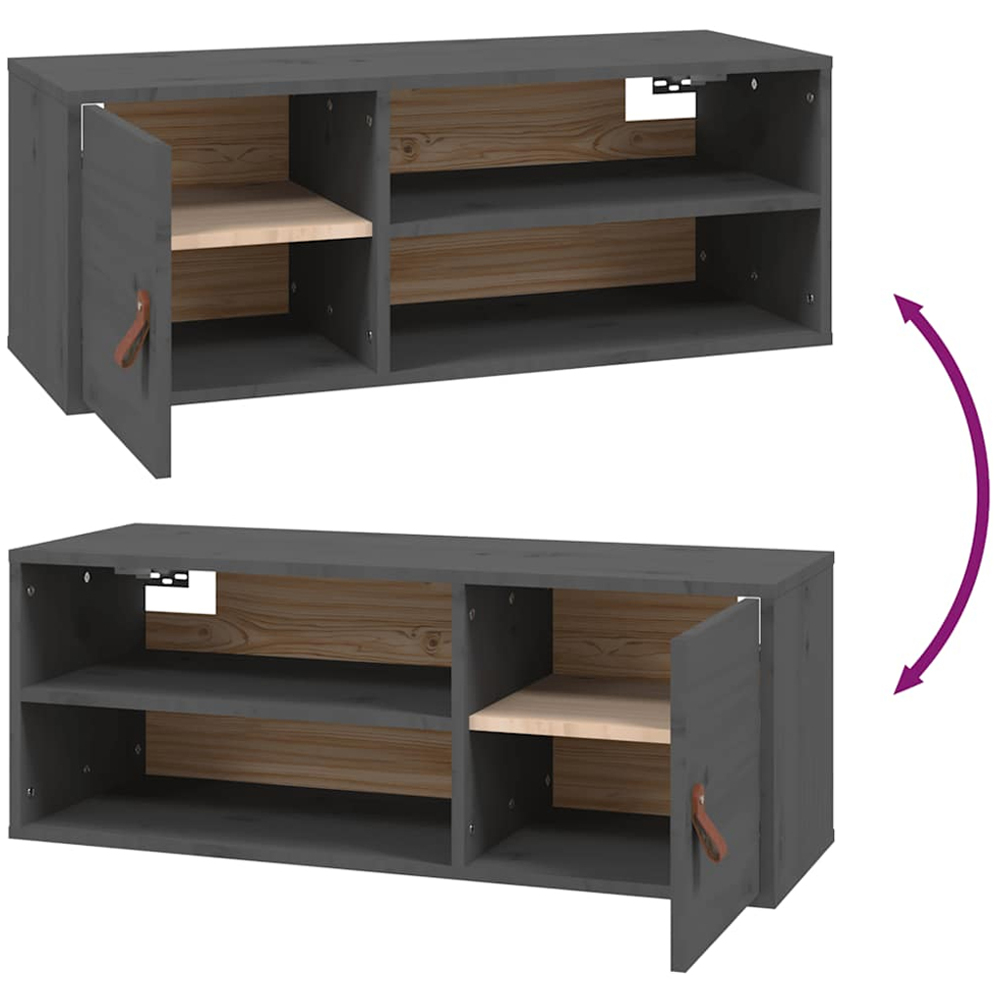 vidaXL Single Door 2 Shelf Grey Solid Wood Pine Wall Cabinet Image 8