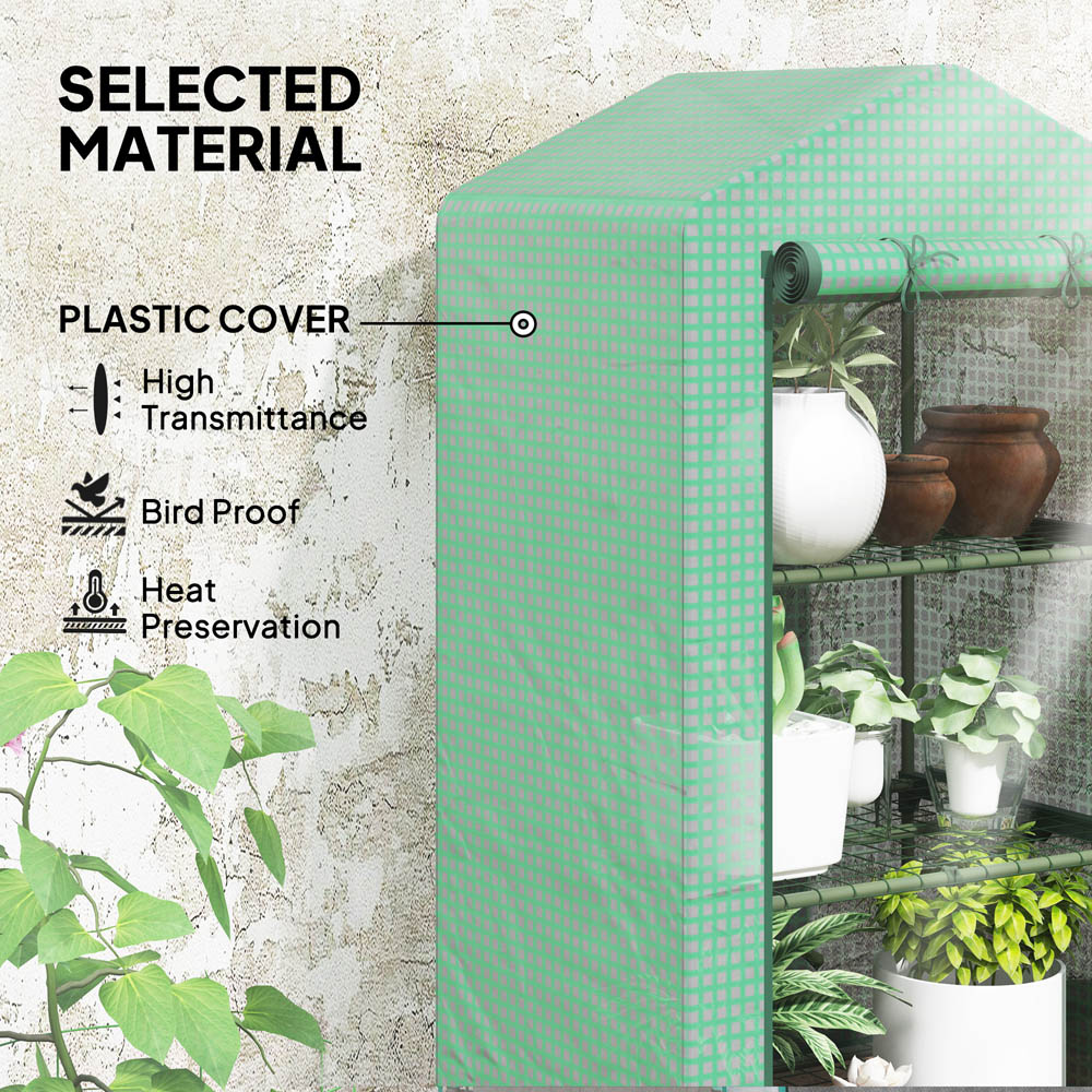 Outsunny 3 Shelf Green Mini Greenhouse with Roll Up Door Image 7