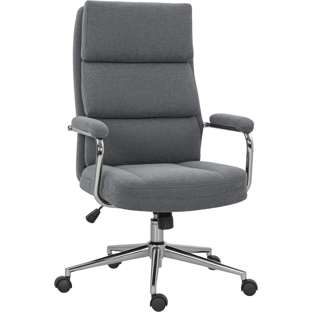 HOMCOM Charcoal Grey Linen Fabric Tilting Chair Image 2